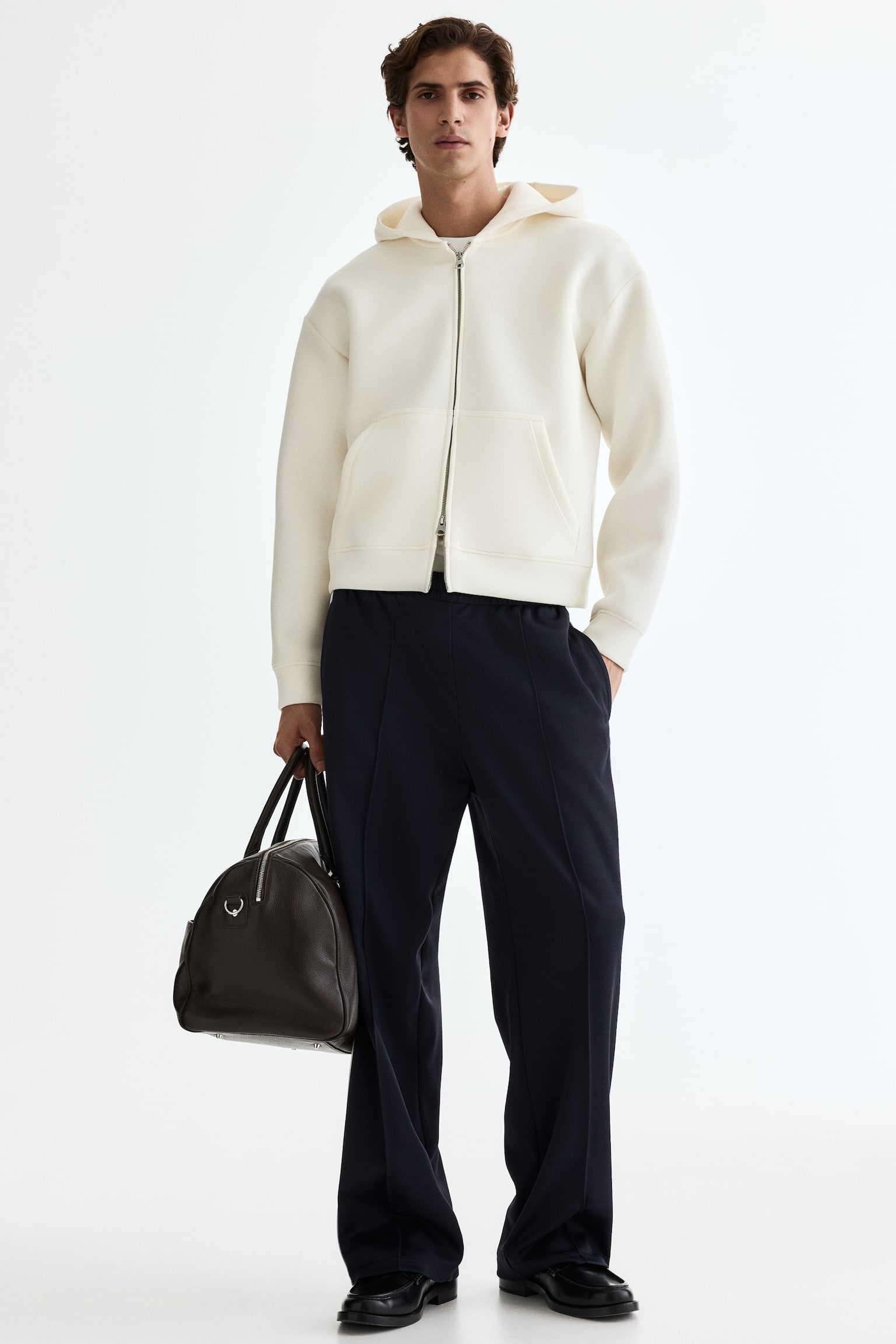 Loose Fit Scuba Zip-through hoodie - Cream/Grey marl/Dark teal - 1