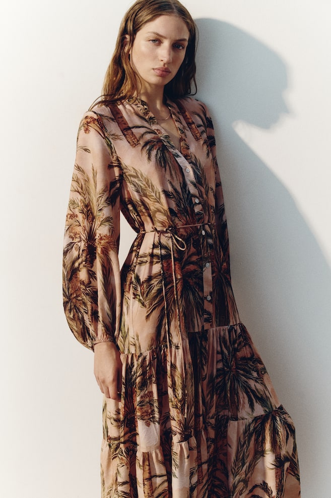 Printed Tiered Dress - Peach pink/patterned/Cream/patterned/Black/patterned - 1