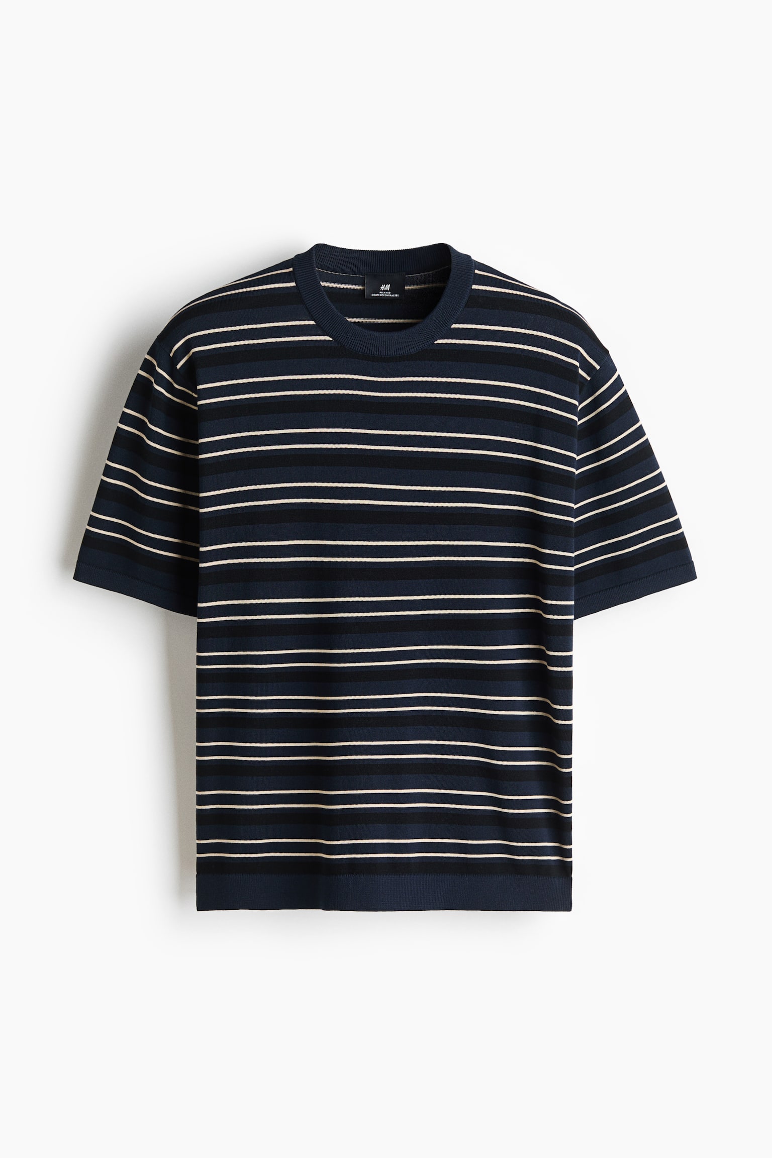 T-shirt Relaxed Fit en maille - Bleu marine/rayé/Crème/rayé
