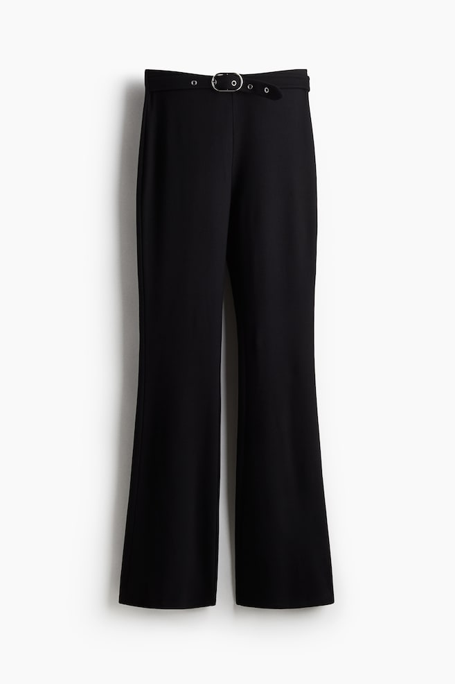 Flared belt-detail trousers - Black - 1
