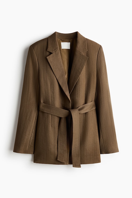 Женские пиджаки H&M Textured-Weave Tie-Belt Blazer