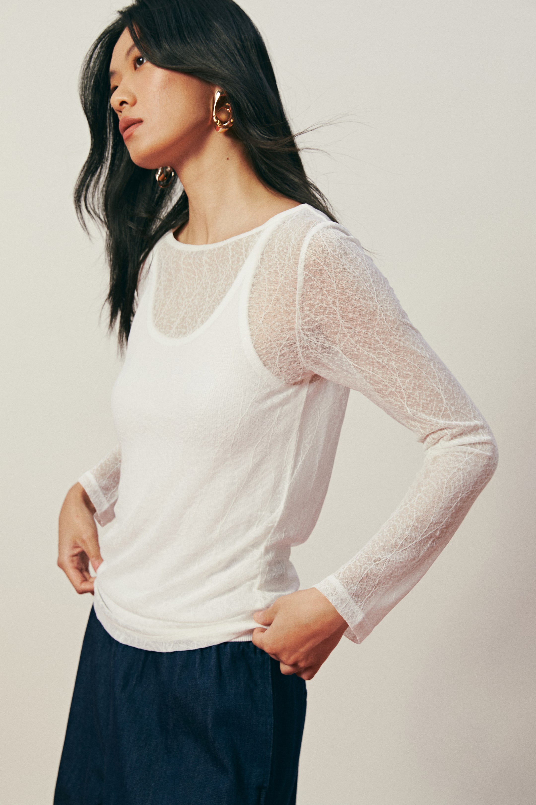 이미지 확대 보기: 드레이프 레이스 탑 - 화이트 - 여성 | H&M KR 4