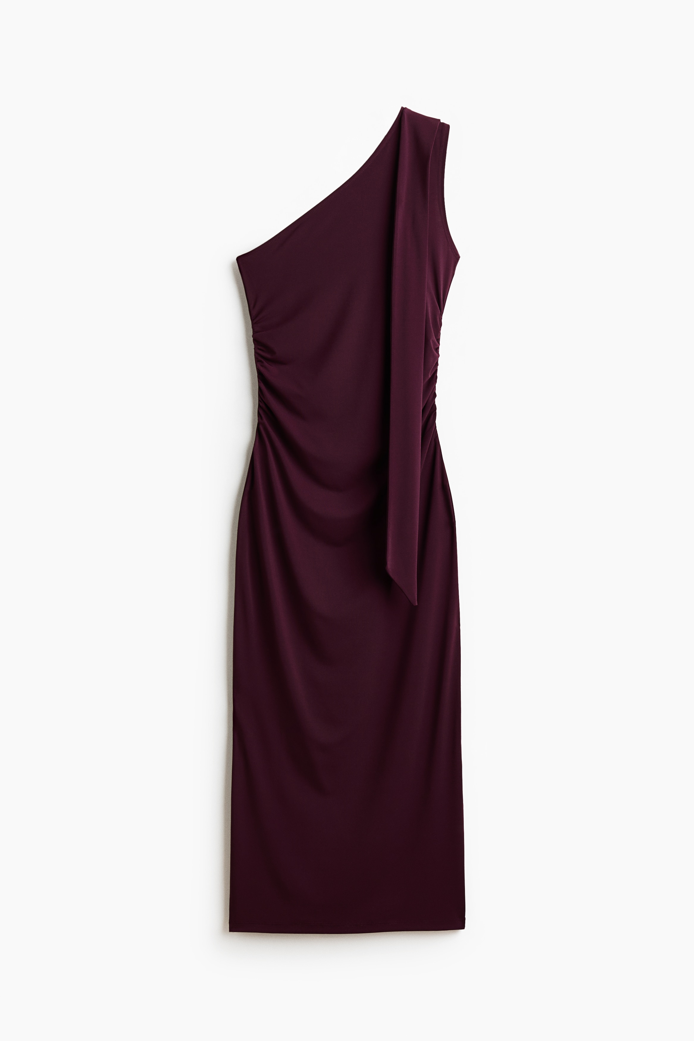 Draped one-shoulder dress - Plum red/Dark brown