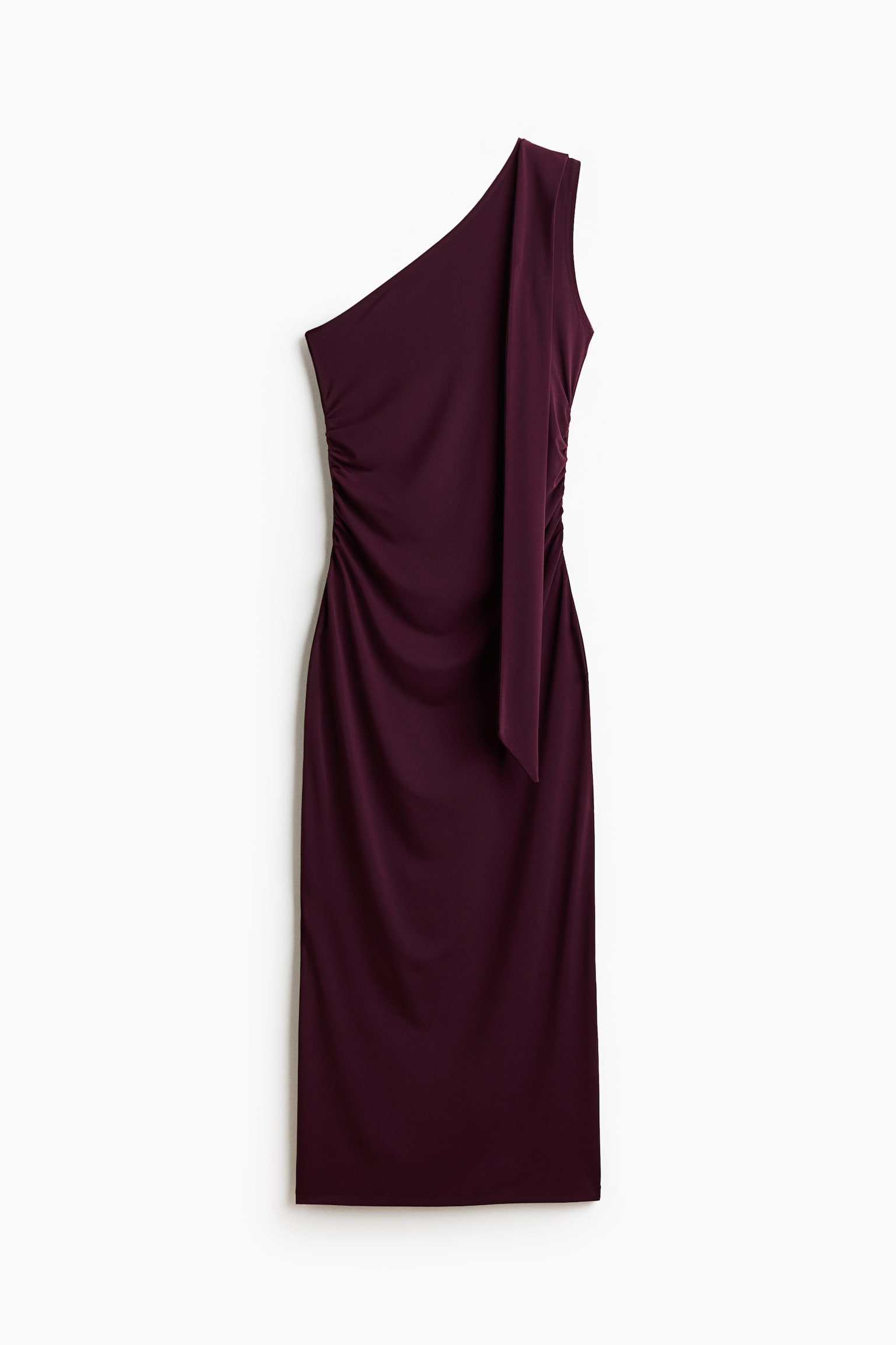 Draped one-shoulder dress - Plum red/Dark brown - 2
