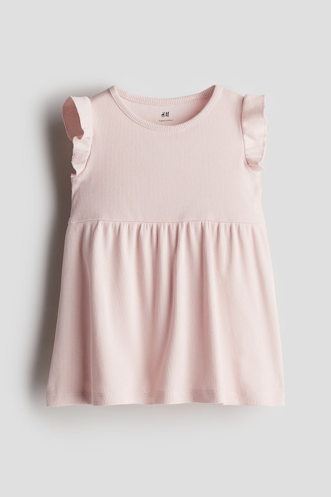 Vestido de algodón acanalado - Rosa claro - 1