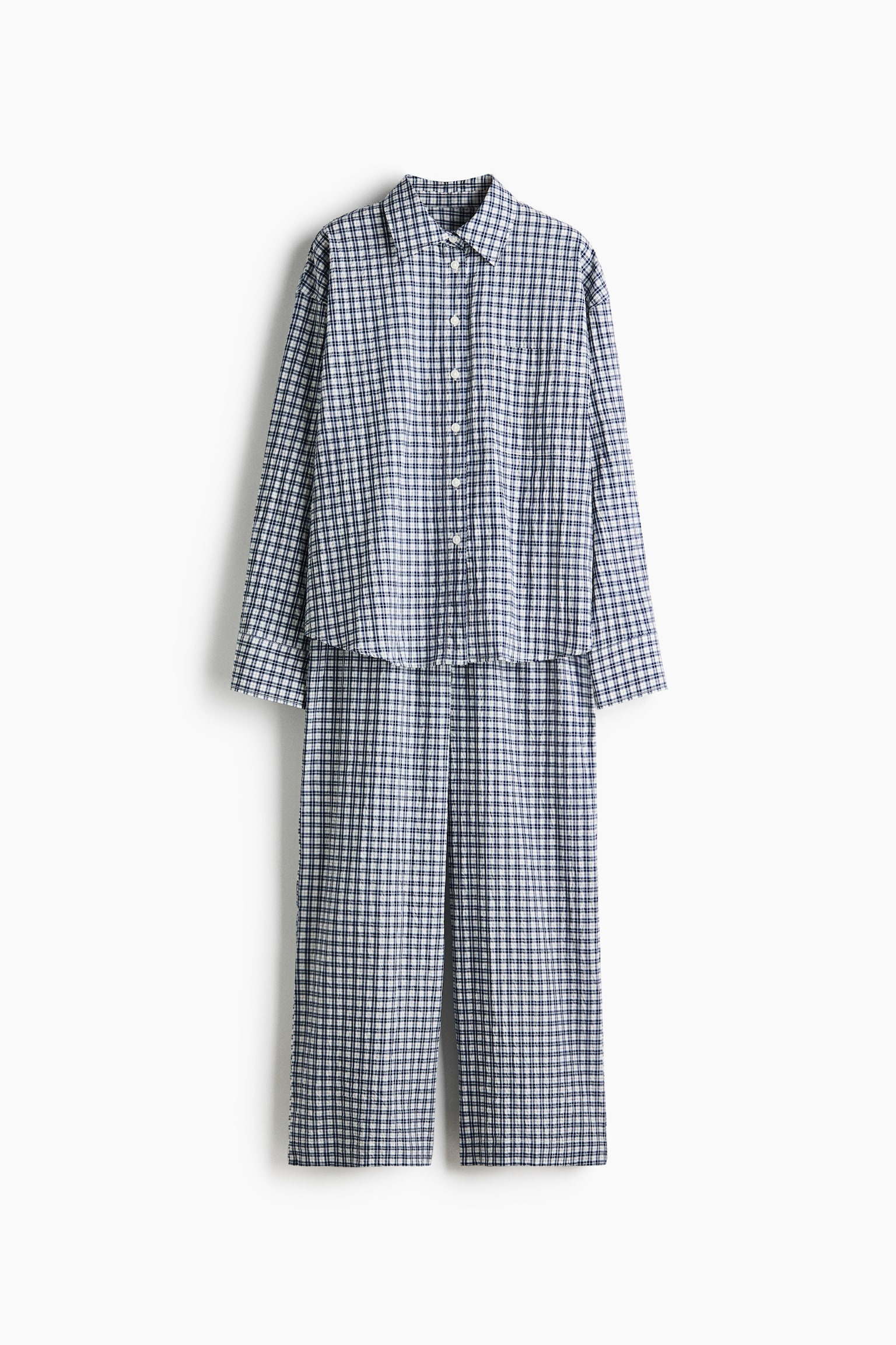 Cotton seersucker pyjamas - Dark blue/Checked/Light pink/Checked - 2
