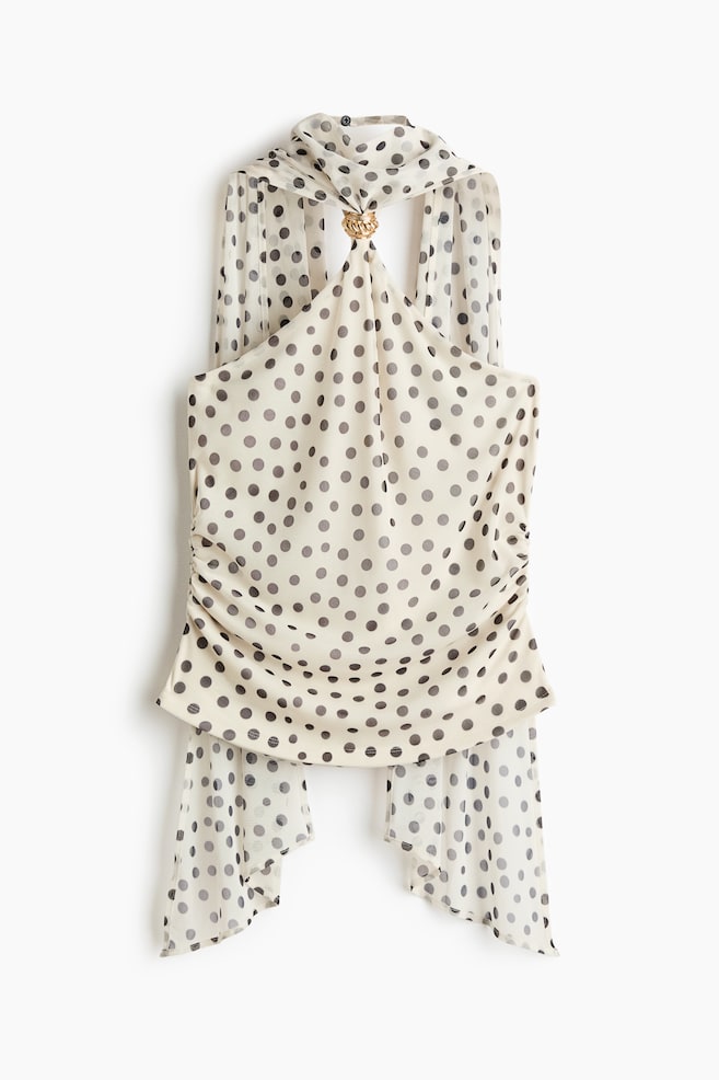 Mesh halterneck top - Cream/Polka dot - 1