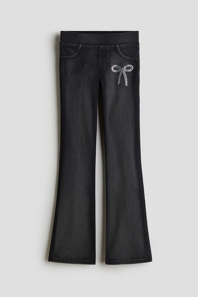 Rhinestone-embellished flared jeggings - Dark grey/Bow - 1