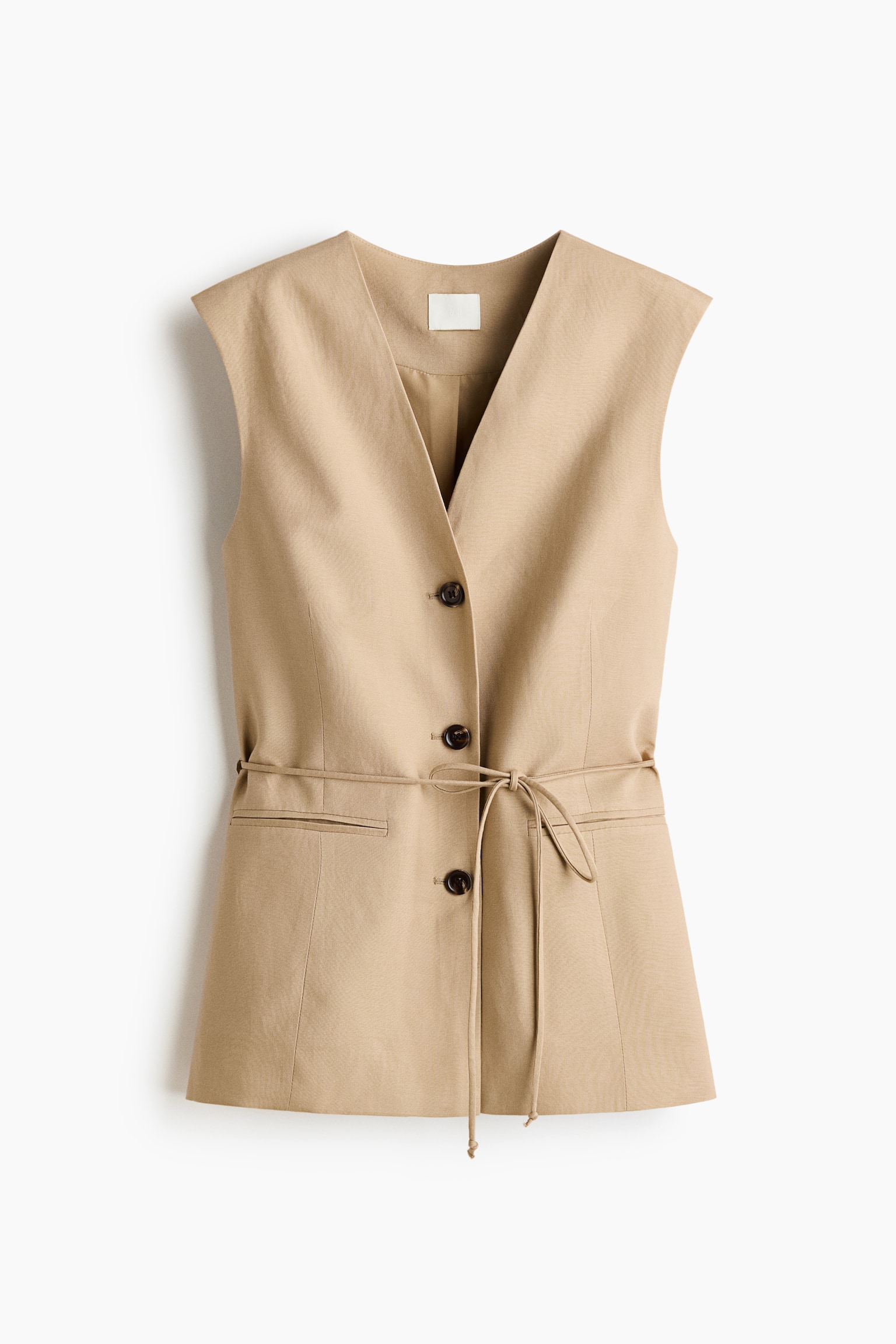 Linen-blend tie-belt waistcoat - Beige