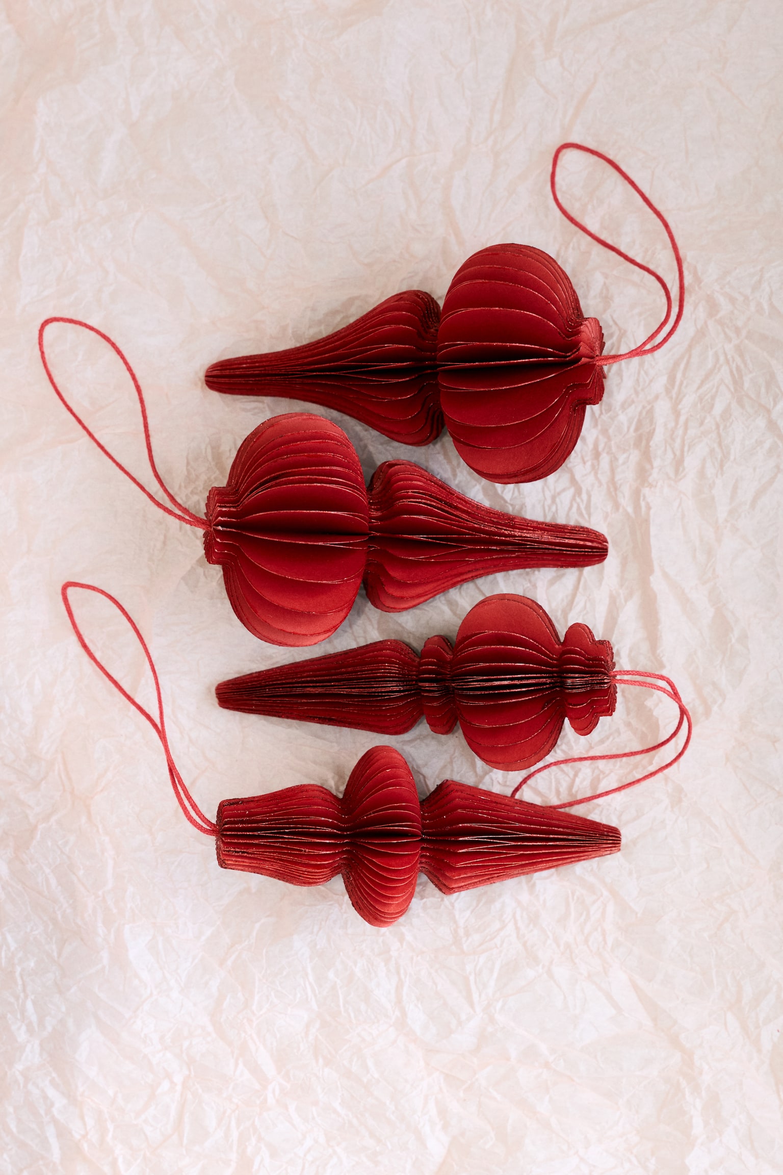 4-Pack Paper Ornaments - Red/Light beige/Brown/Green - 1