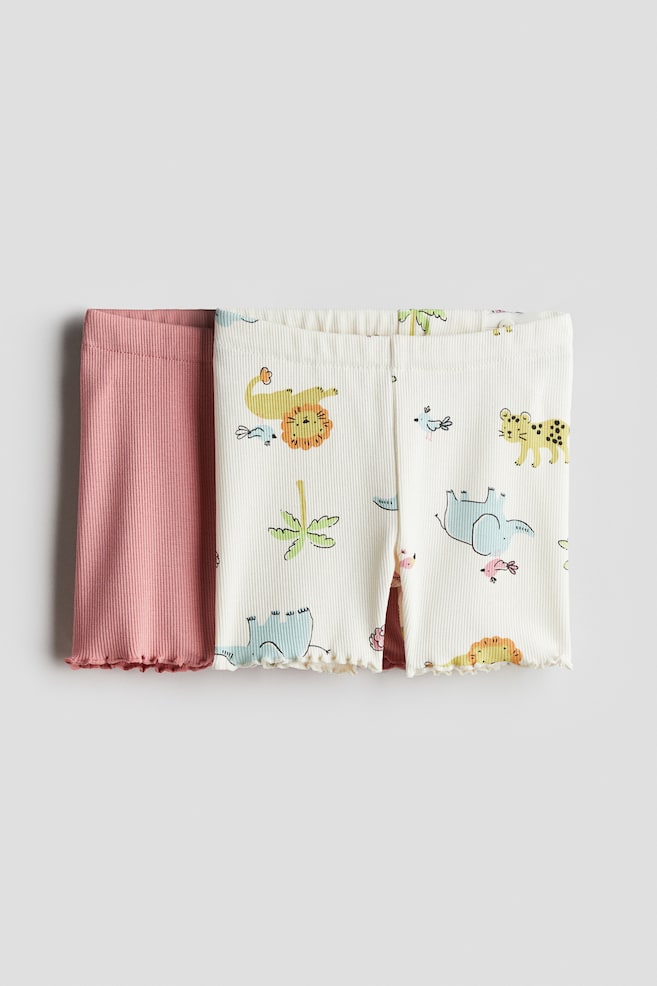 2-pack ribbed cycling shorts - Pink/Animals - 1
