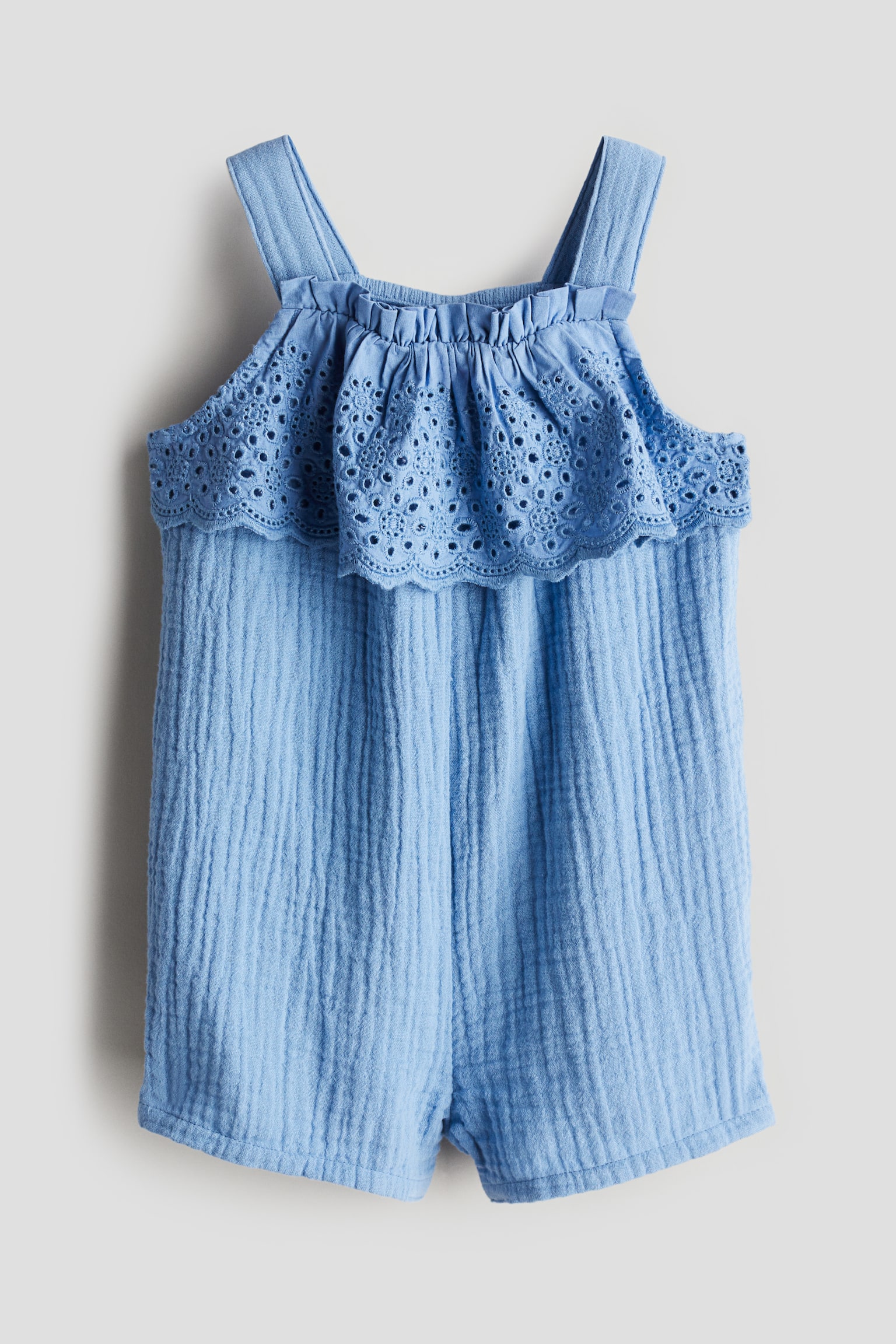 Cotton Muslin Romper - Blue/Mole/White - 1