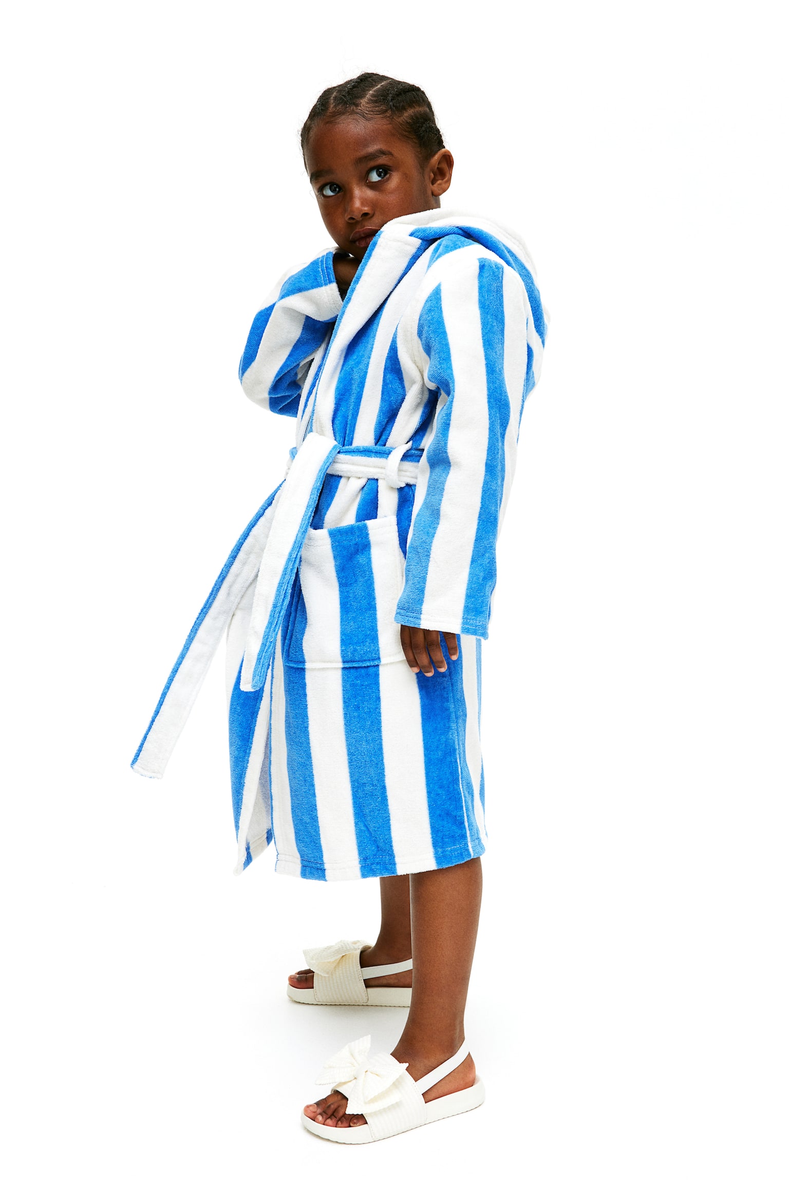 Cotton terry dressing gown - Bright blue/Striped/Light beige/Striped/Hot pink/Striped - 3