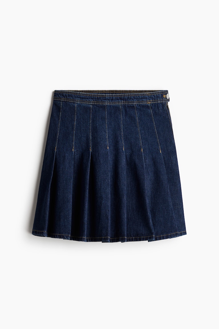 Pleated Denim Skirt Dark denim blue Ladies H&M US