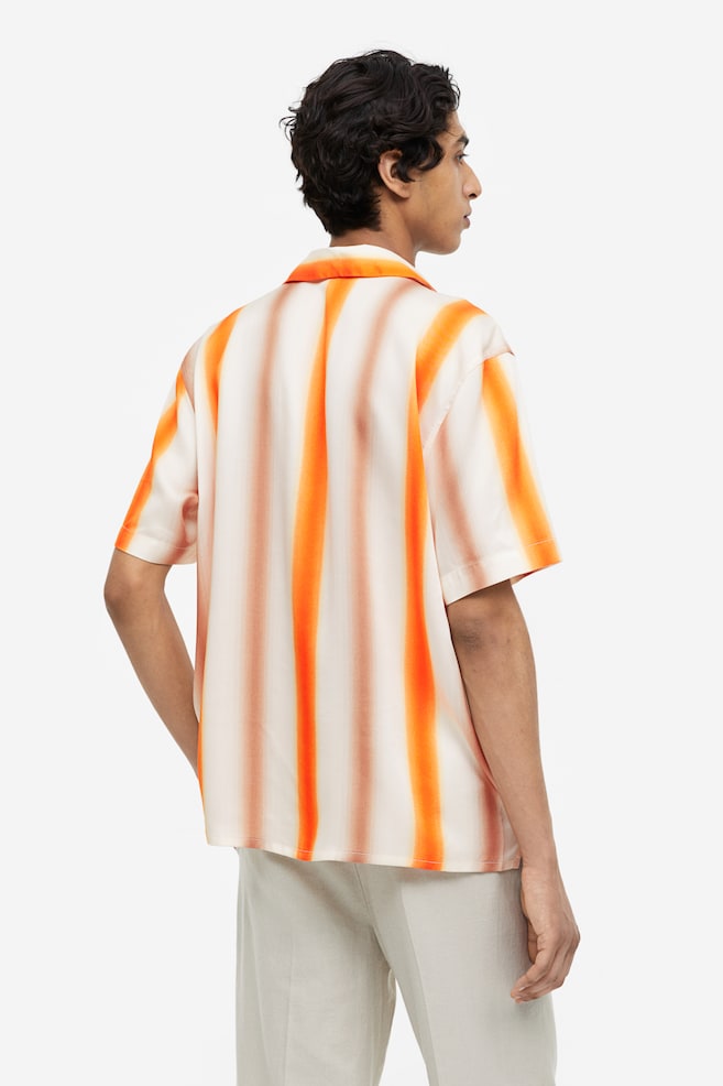 Koszula z krótkim rękawem z lyocellu Regular Fit - Pomarańczowy/Białe paski - 3