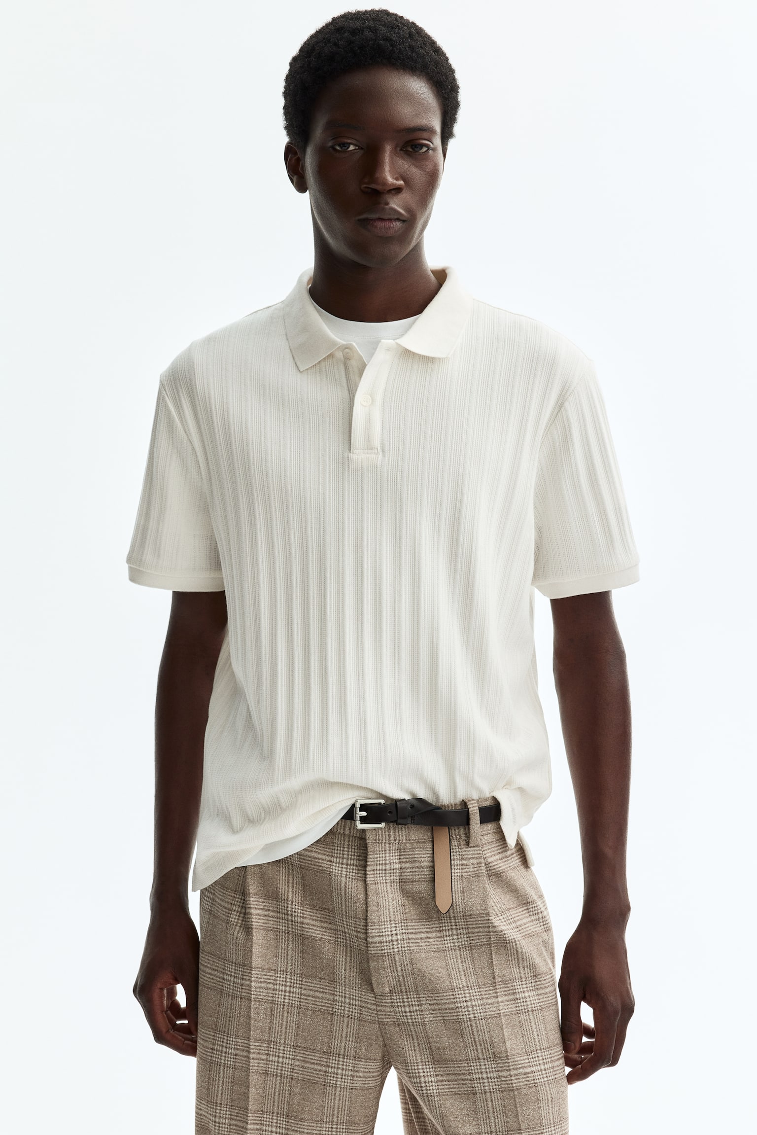 Polo Slim Fit en jersey texturé - Blanc/Bleu marine/Bordeaux/Gris clair chiné - 1