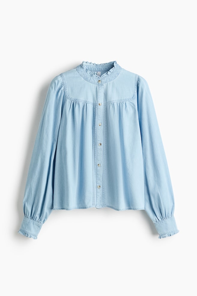Frill Trim Denim Blouse - Light denim blue/Dark denim blue - 1