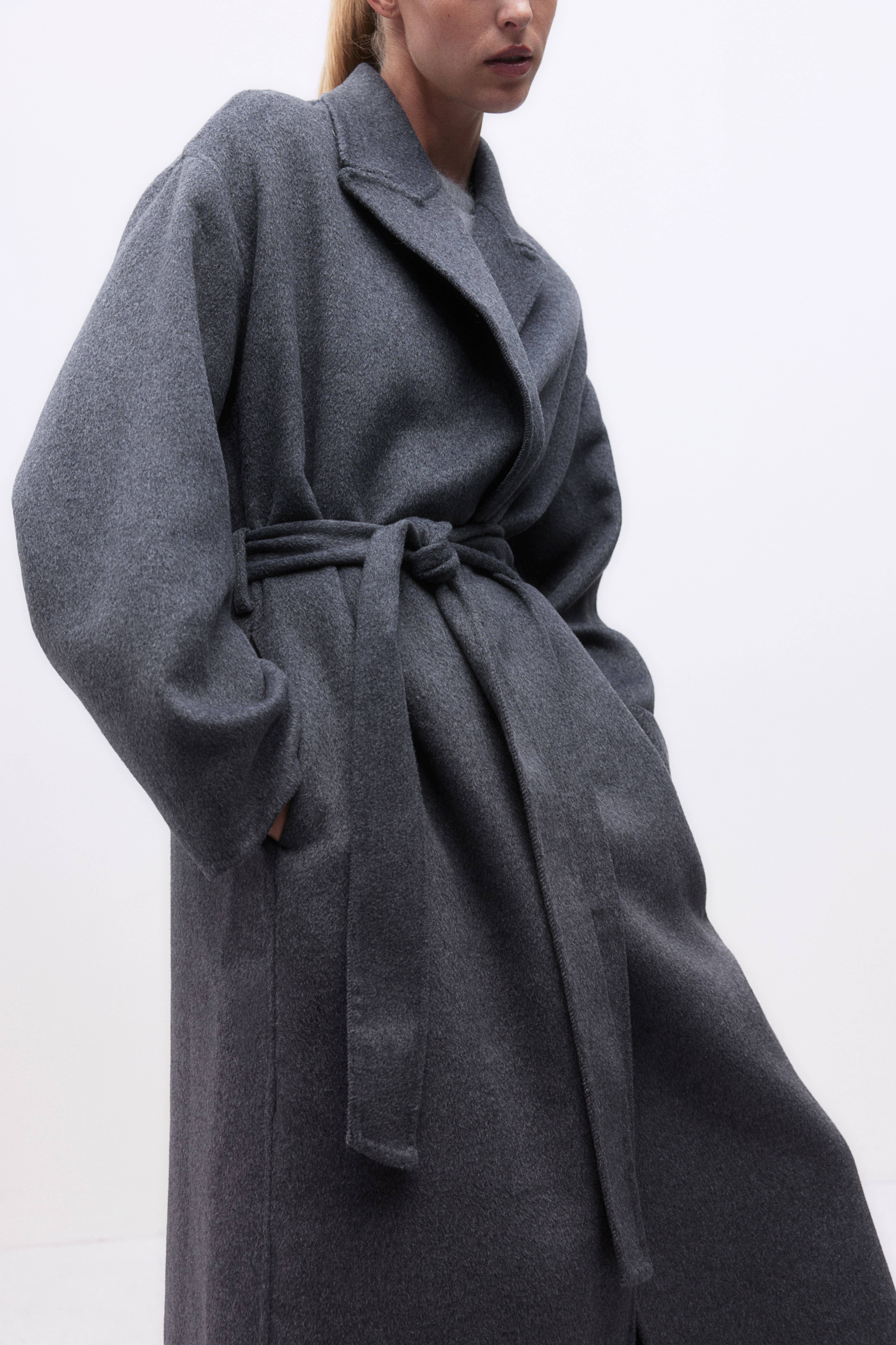 Grey wool blend coat womens online