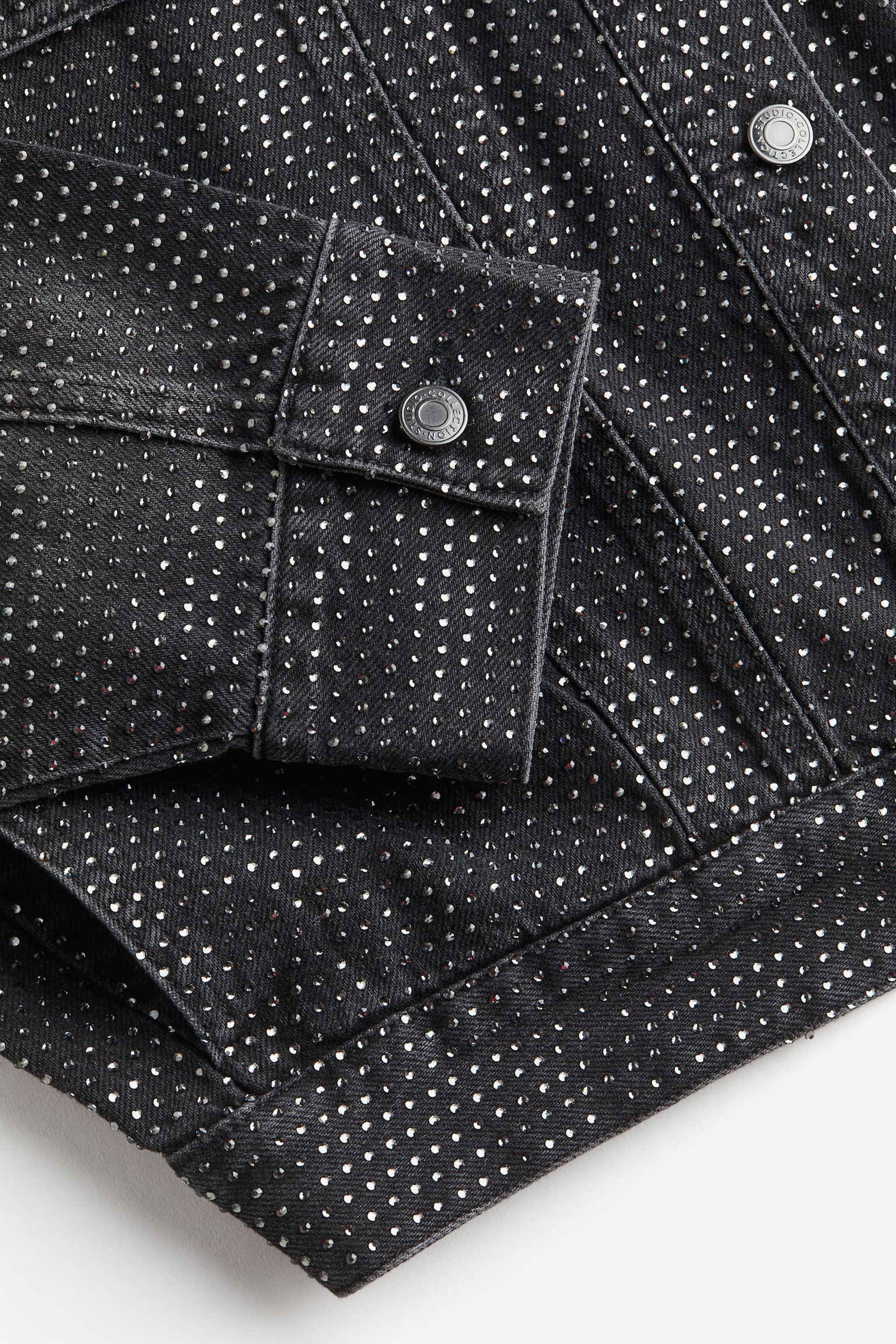 Áo khoác denim gắn hạt giả kim cương - Màu xám than/Màu bạc - 3