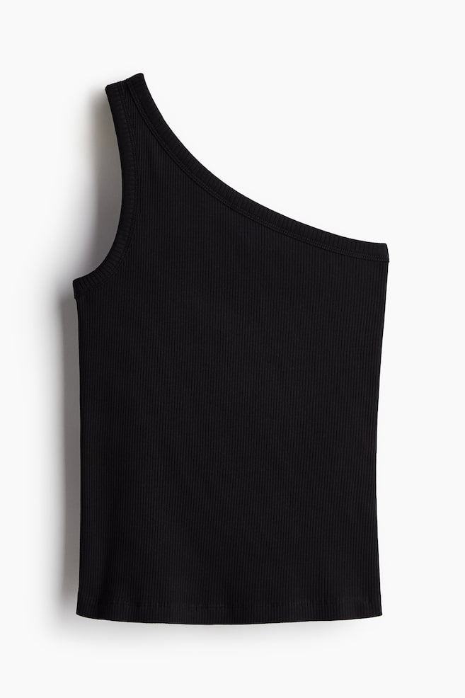 Ribbed one-shoulder top - Black/Light beige/Striped - 1