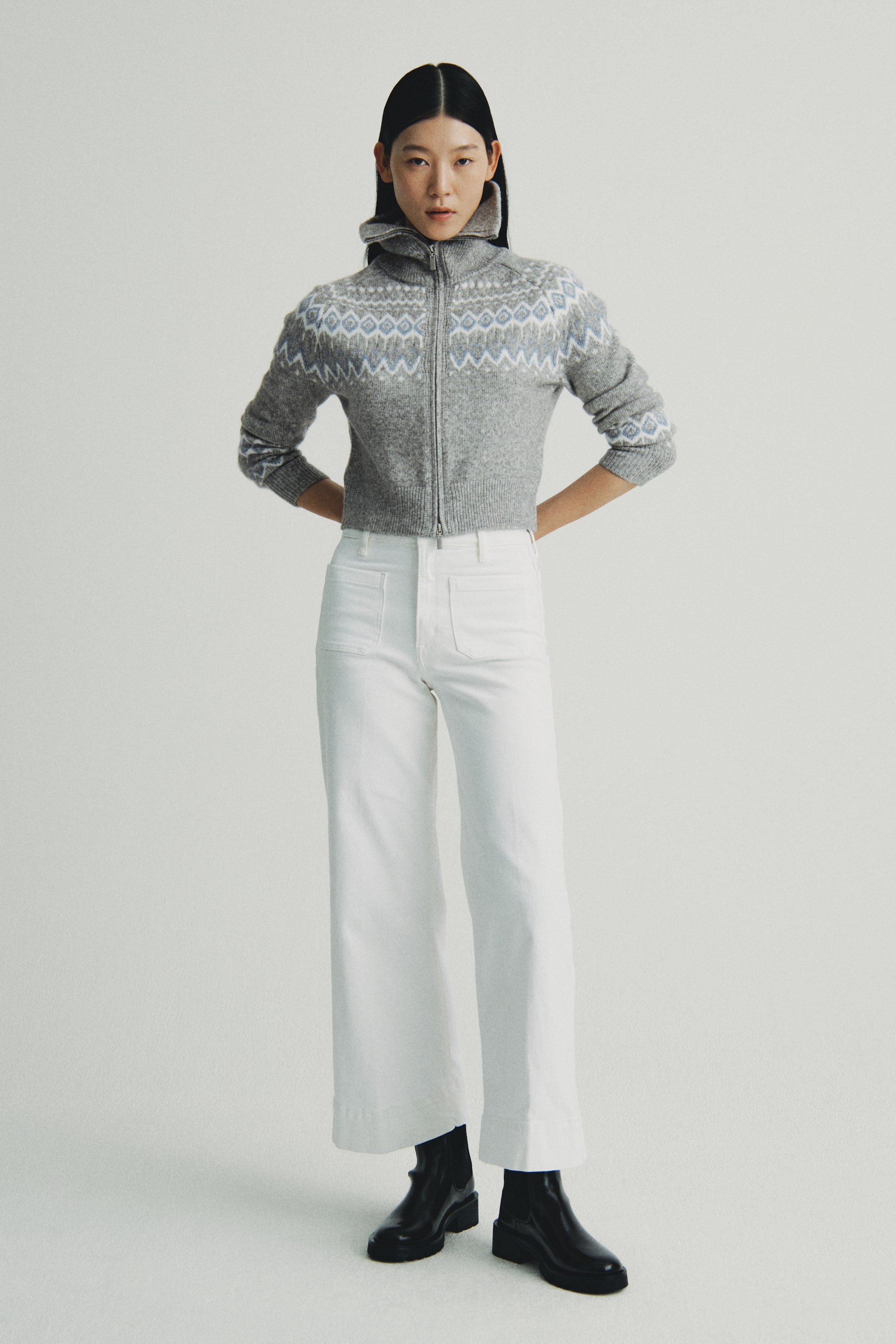 拡大画像を表示: ジャカードニットカーディガン - Grey marl/Patterned - レディース | H&M JP 2