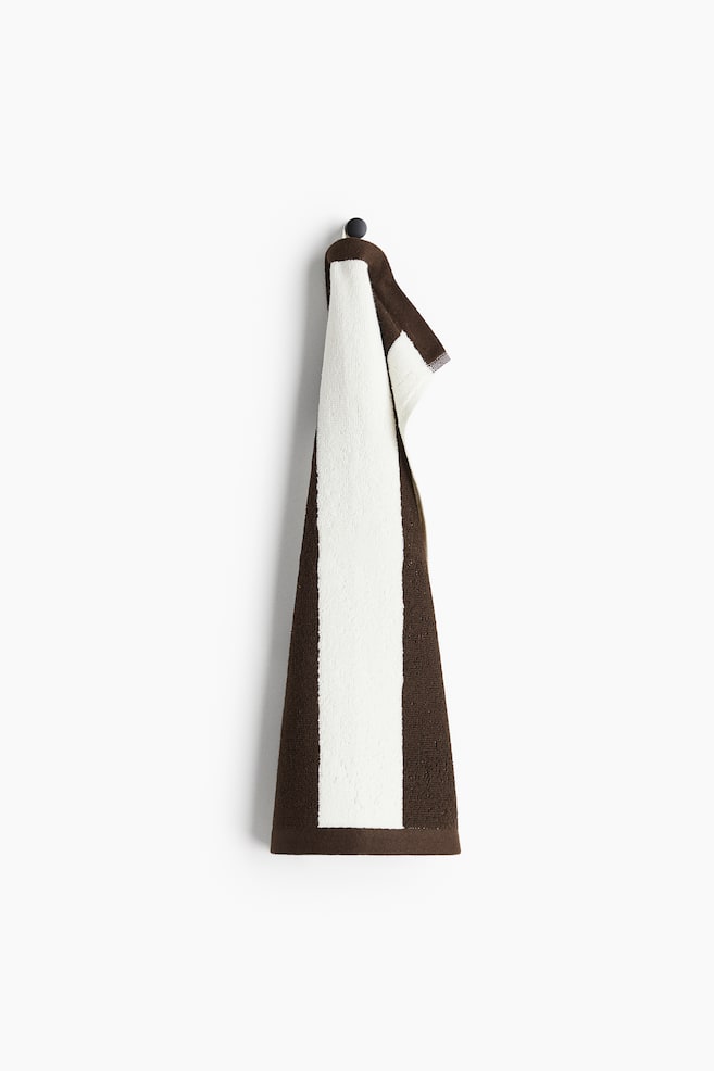 Striped cotton terry guest towel - Dark brown/Striped/Grey/Striped/Sage green/Striped - 1