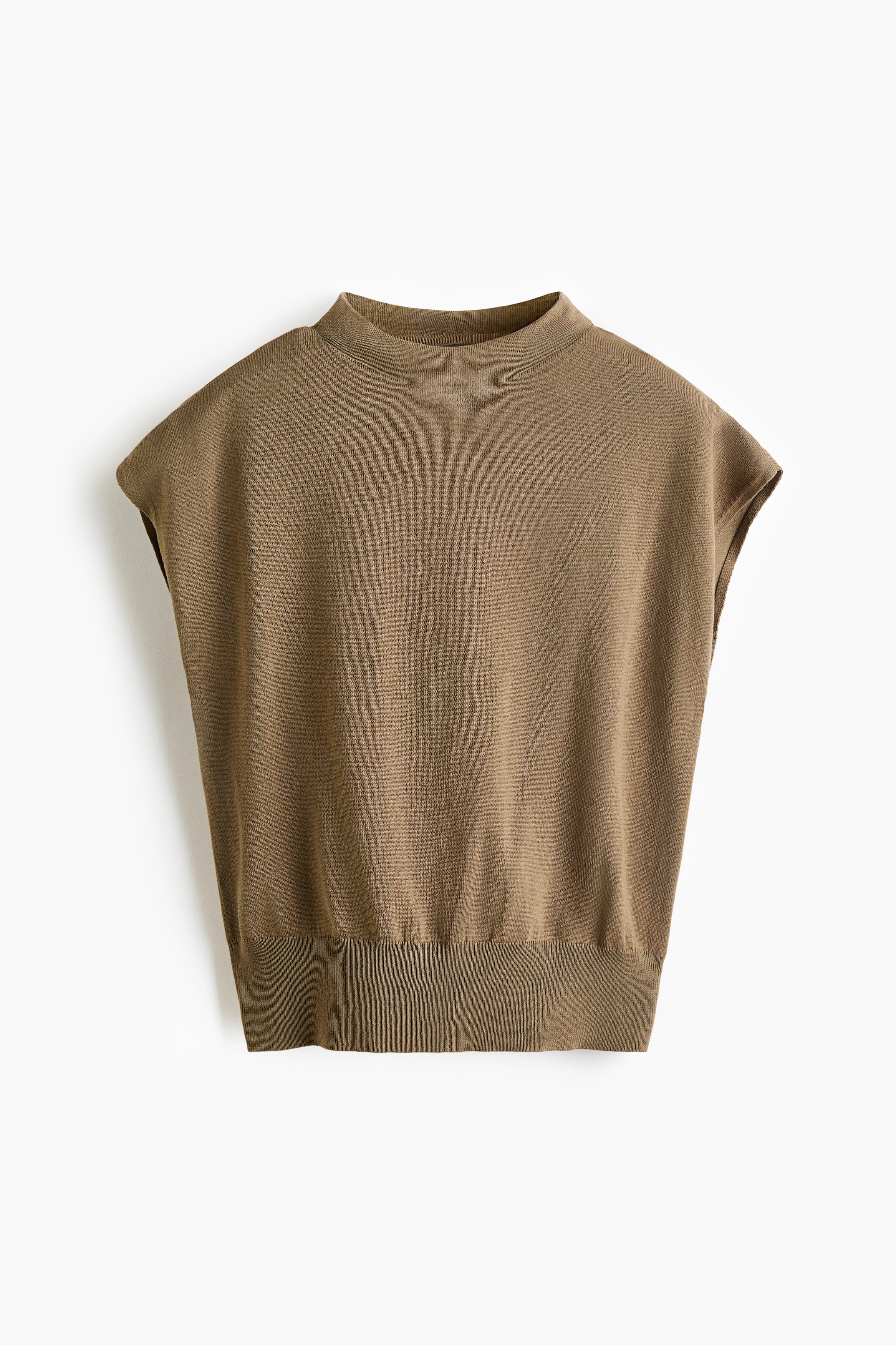 Cap-Sleeved Fine-Knit Top - Light khaki green
