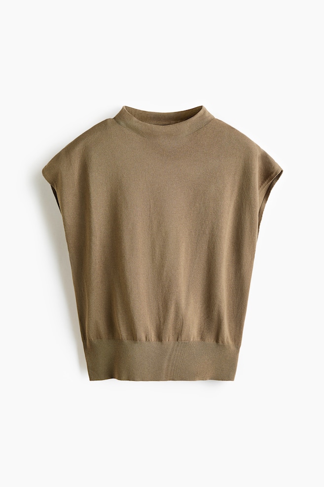 Top in maglia sottile con maniche ad aletta - Verde kaki chiaro/Nero/Crema - 1