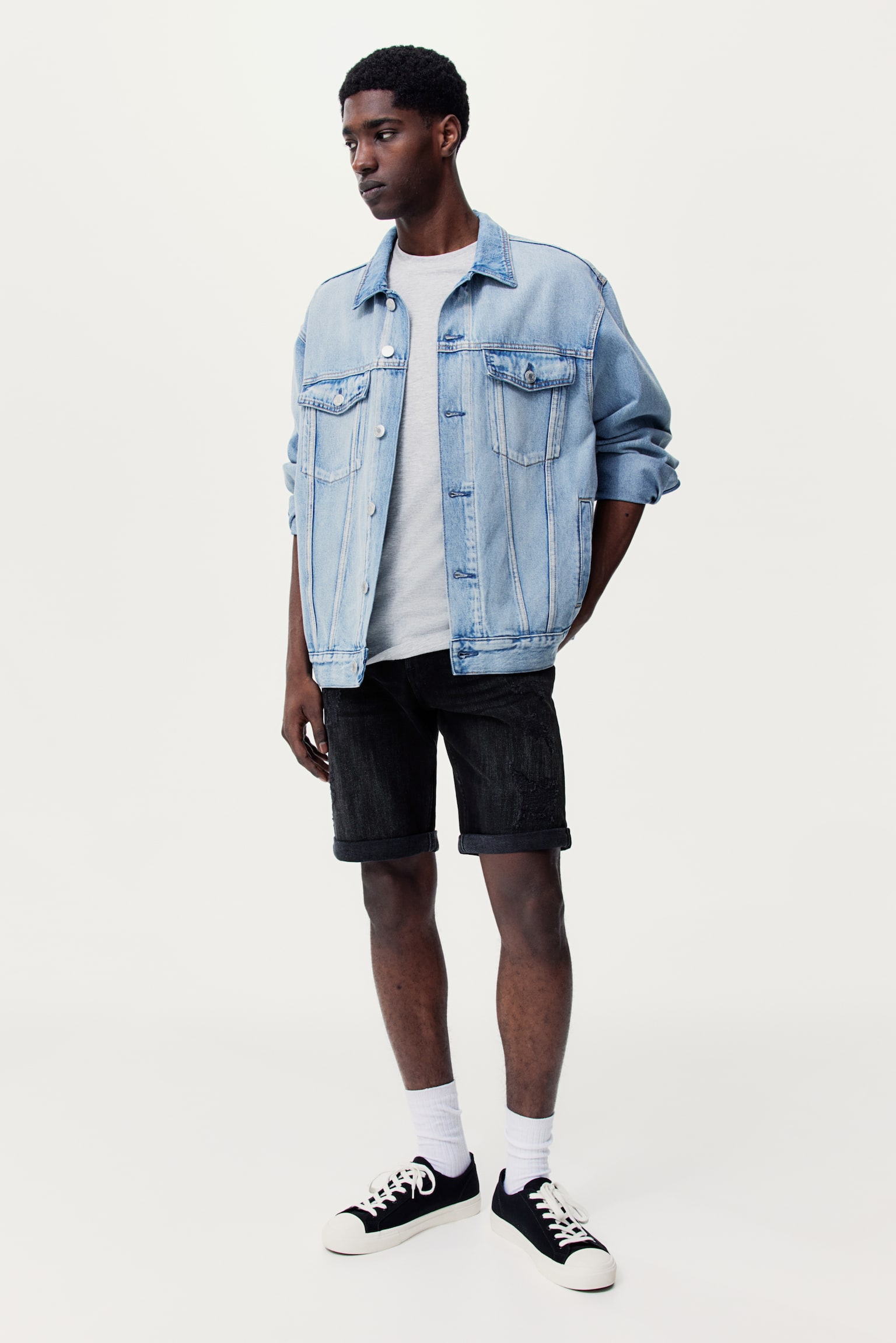 Slim Denim shorts - Denim black/Light denim blue - 1