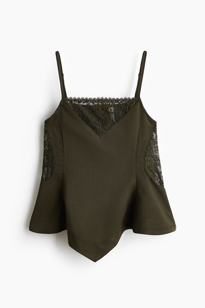 Lace-detail strappy top - Dark green/Black/Cream - 1