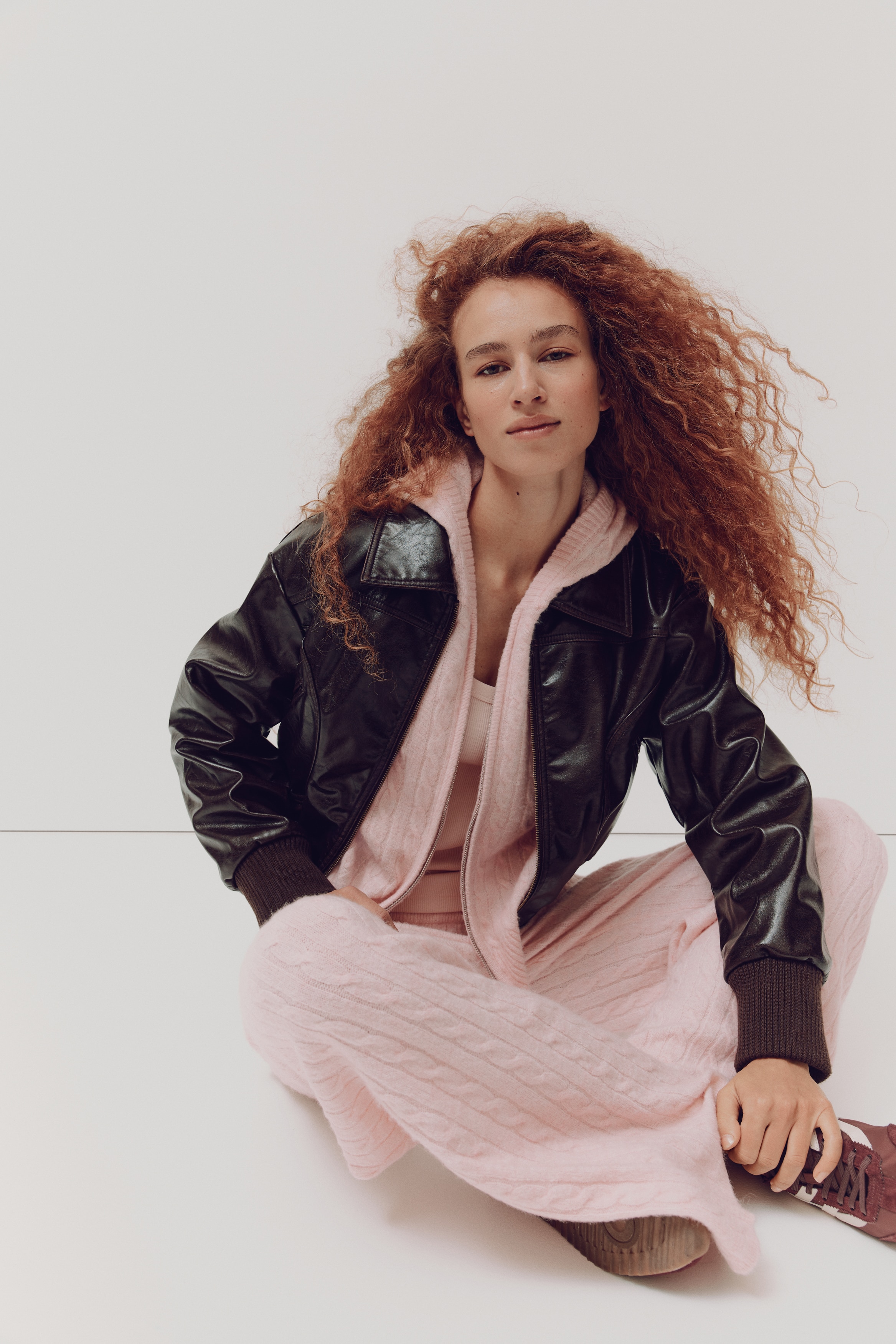 Pantalon en maille torsadée - Rose/Bleu marine/Crème/Gris chiné