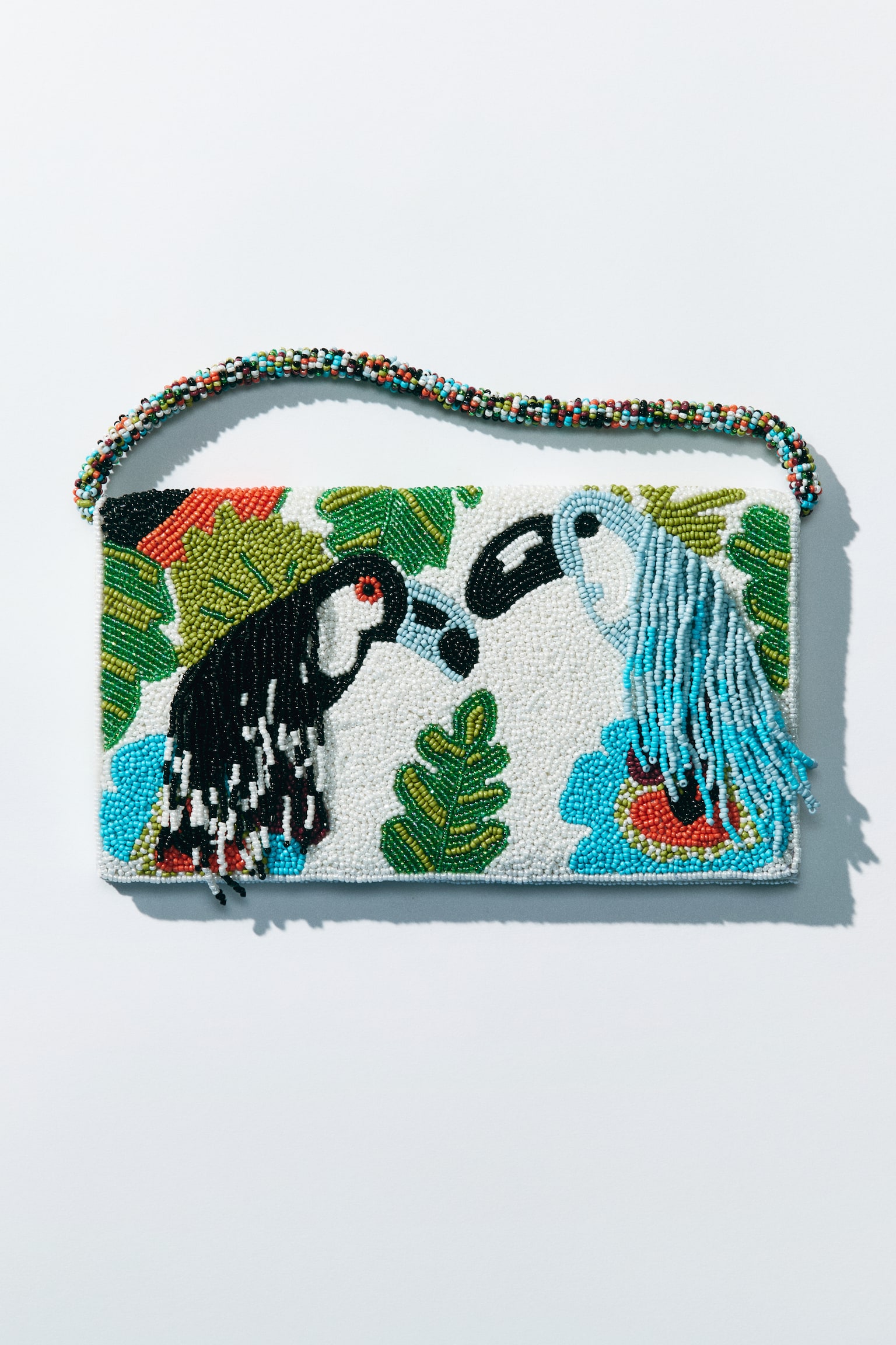 Beaded clutch - White/Parrots/Light yellow/Patterned - 1