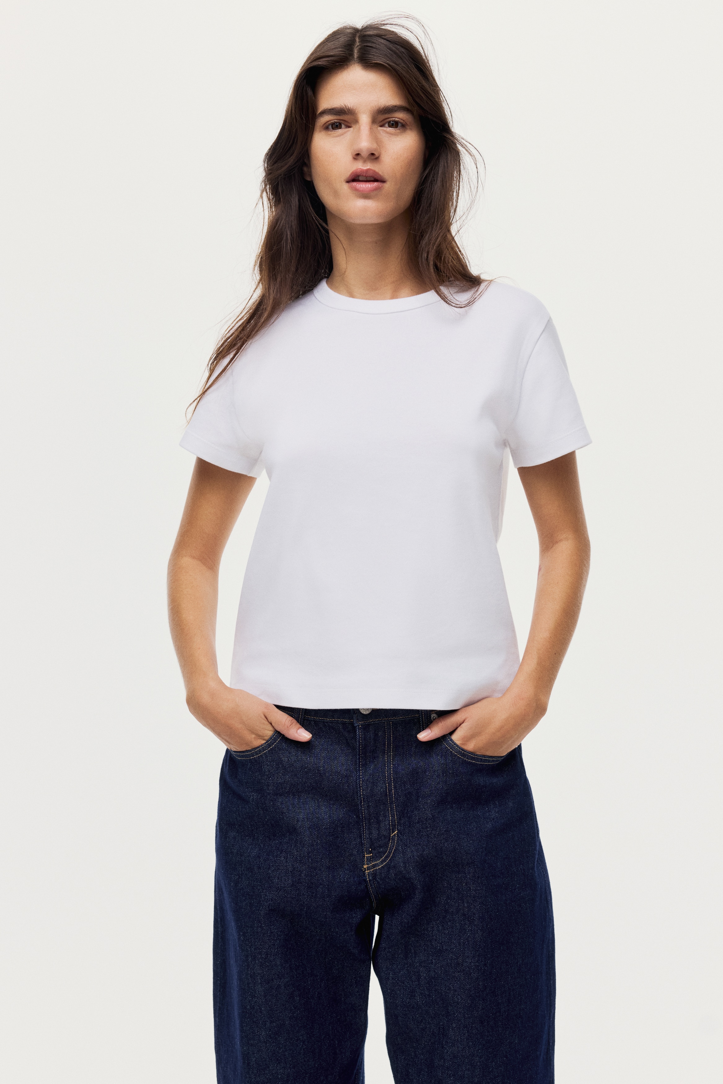 T-shirt en coton - Blanc/Bleu/Gris foncé chiné/Vieux rose/Bordeaux/Bleu marine/rayé/Noir/Beige clair/rayures noires/Marron foncé/Noir/Blanc/rayures noires/Noir/rayures blanches