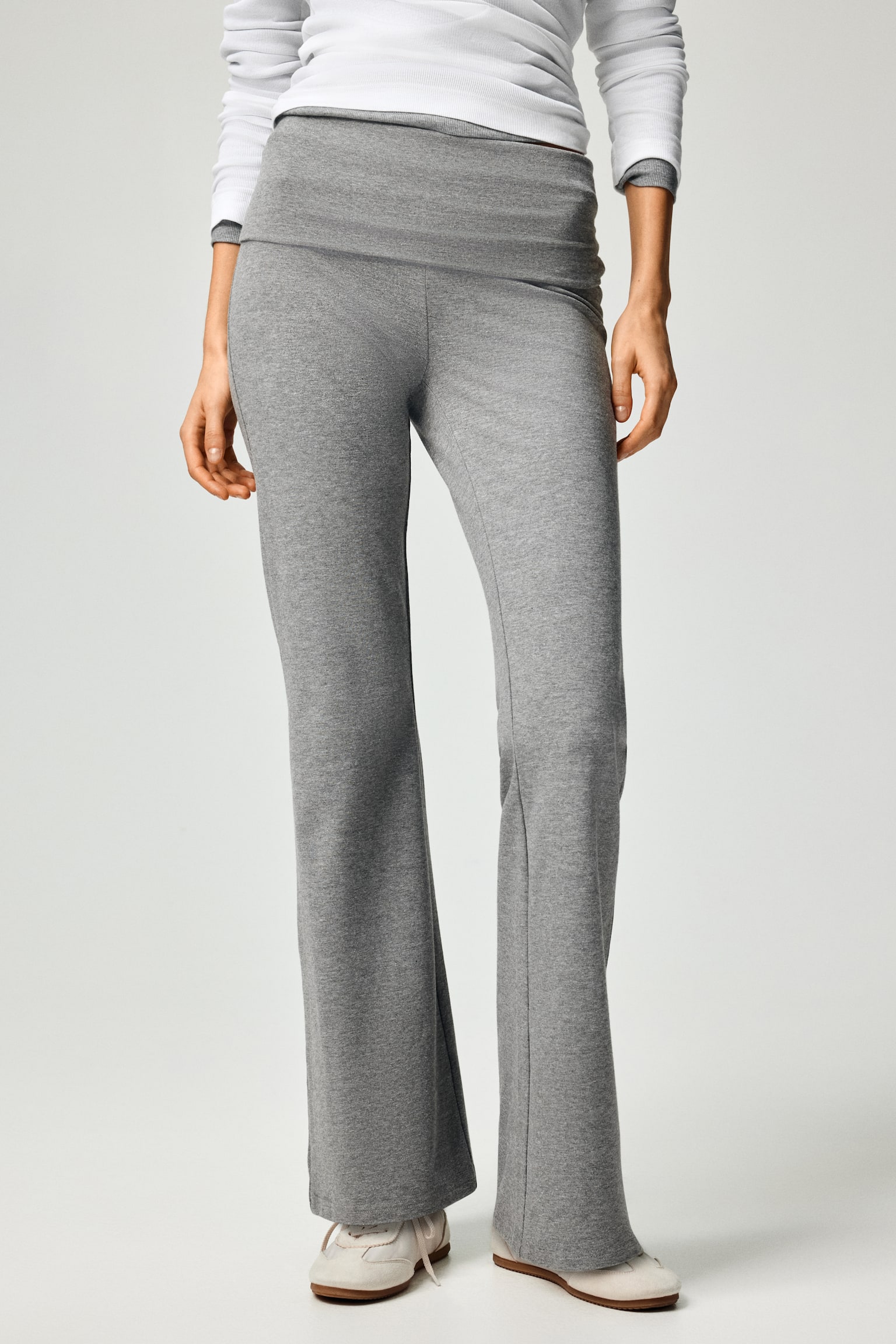 מכנסיי כותנה עם קפל במותן - אפור מלאנז'/אפור עכבר כהה/שחור - 3