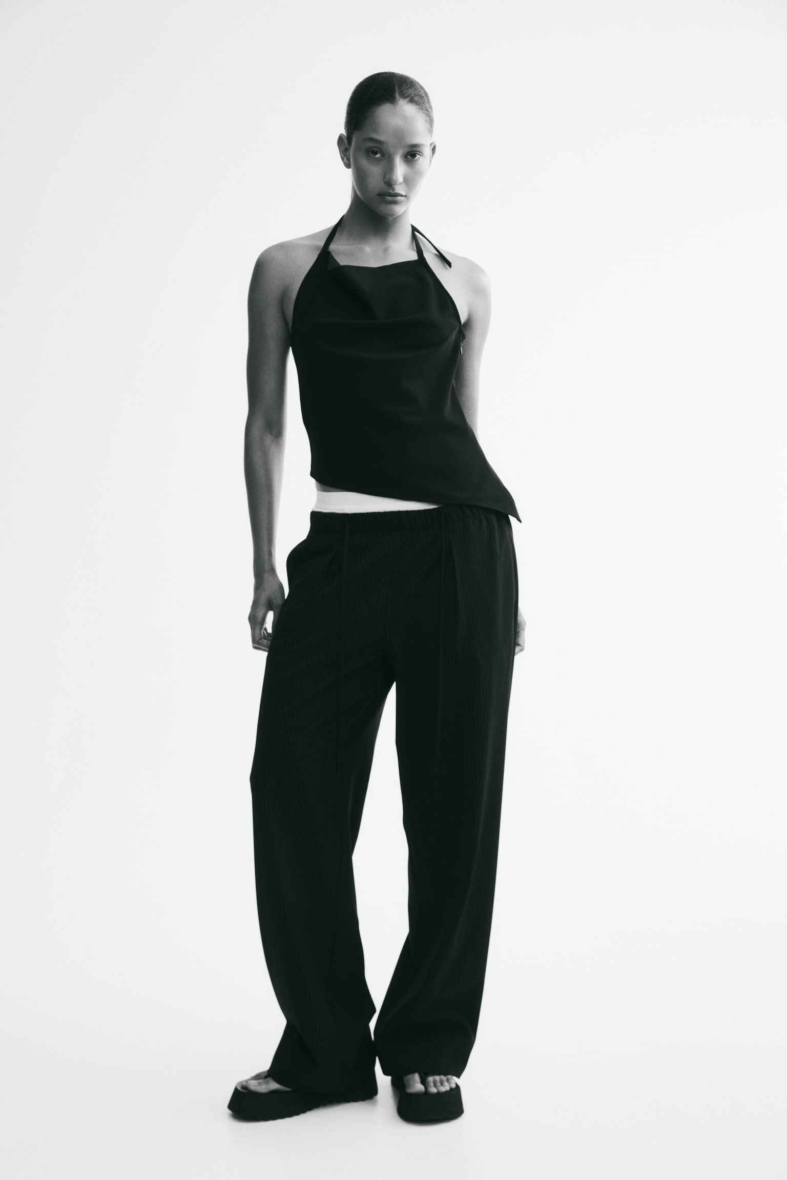 Asymmetric Halterneck Top - Black/Gray/pinstriped/Burgundy - 1