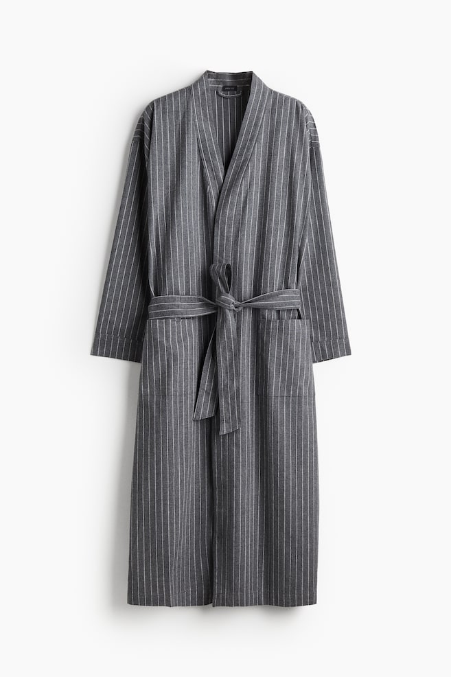 Flannel Robe - Dark gray/striped - 1