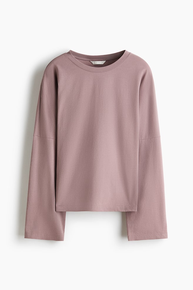 Maglia in cotone a maniche lunghe - Viola polvere/Nero - 1