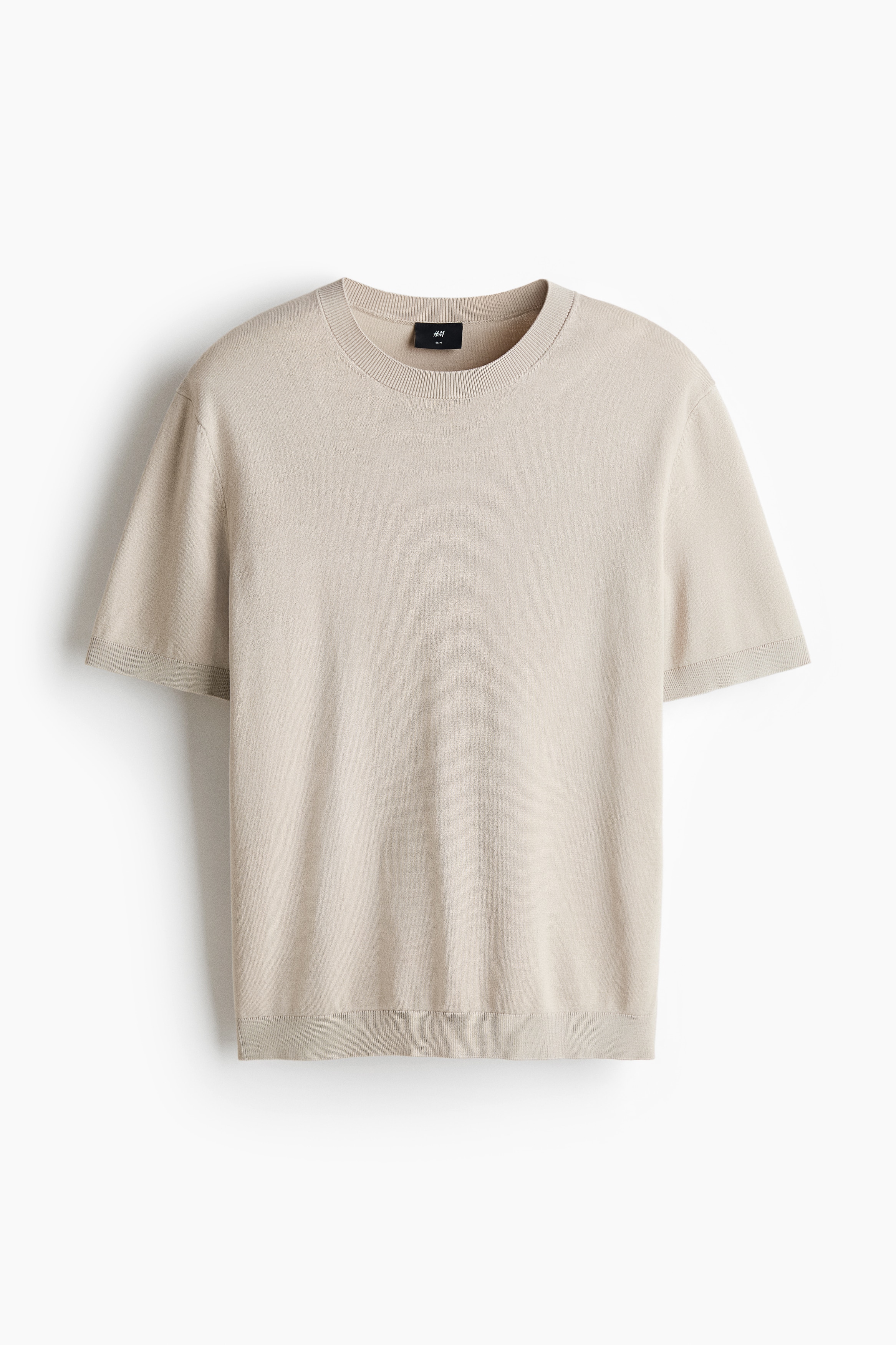 Stickad T-shirt Slim Fit - Beige/Svart/Mörkblå/Vit
