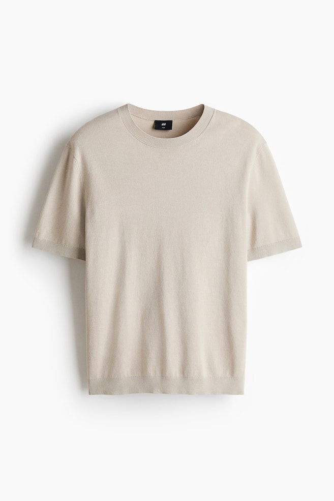 Slim Fit Knitted T-shirt - Beige/White - 1