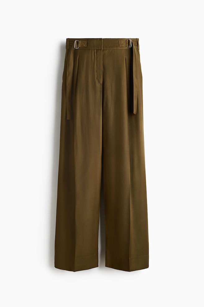 Pantaloni largi cu cordon - Verde-kaki închis/Negru - 1