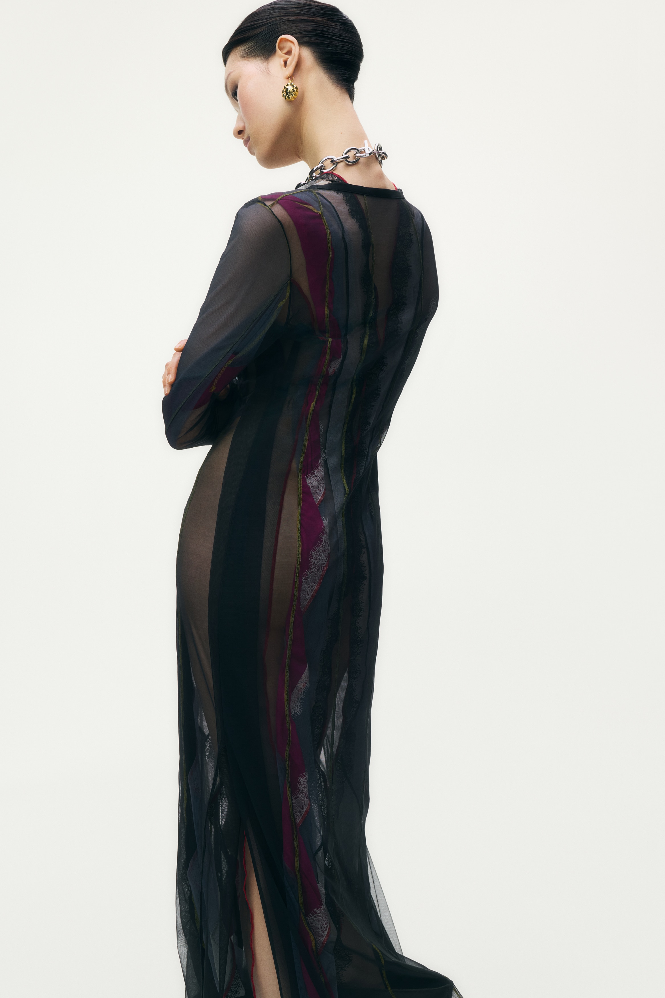 レイヤードメッシュワンピース - ブラック - レディース | H&M JP