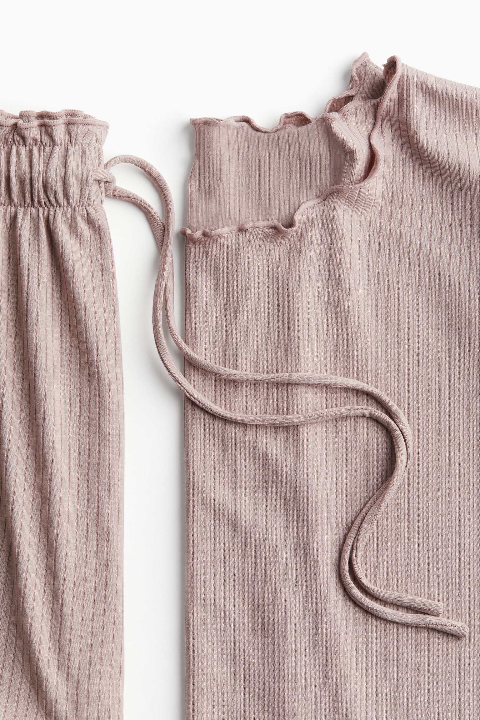 Overlocked Detail Rib Pyjama Set - Dusty pink/Dark grey/White - 3