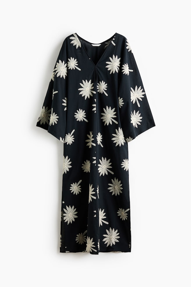 Embroidered Kaftan Dress - Black/palm trees - 1