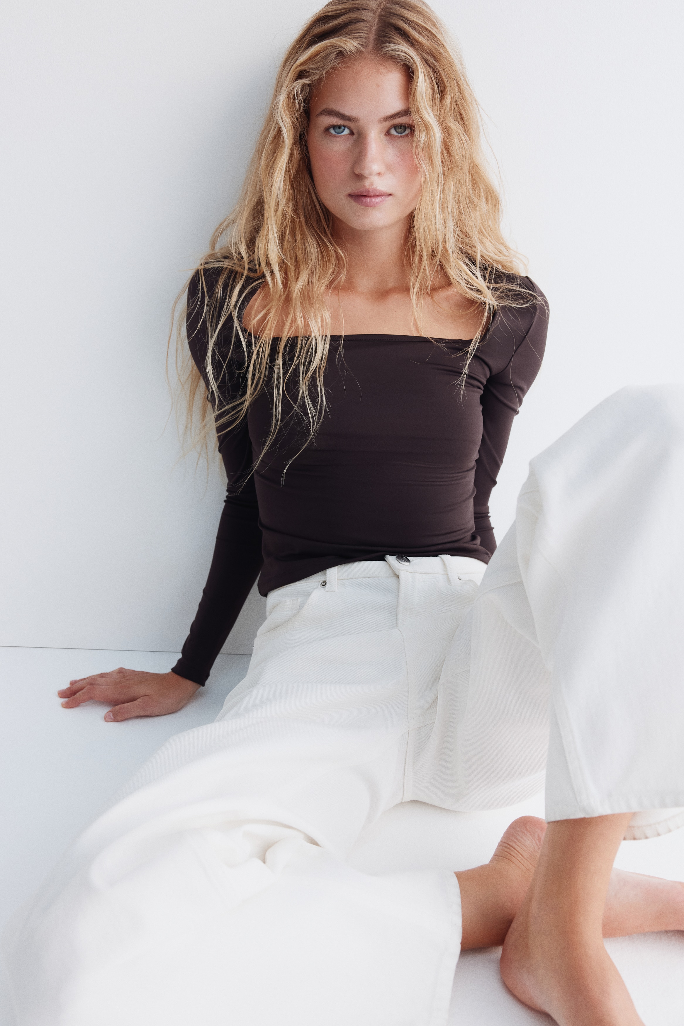 Maglia in microfibra con maniche lunghe - Marrone scuro/Nero/Bianco/Bordeaux