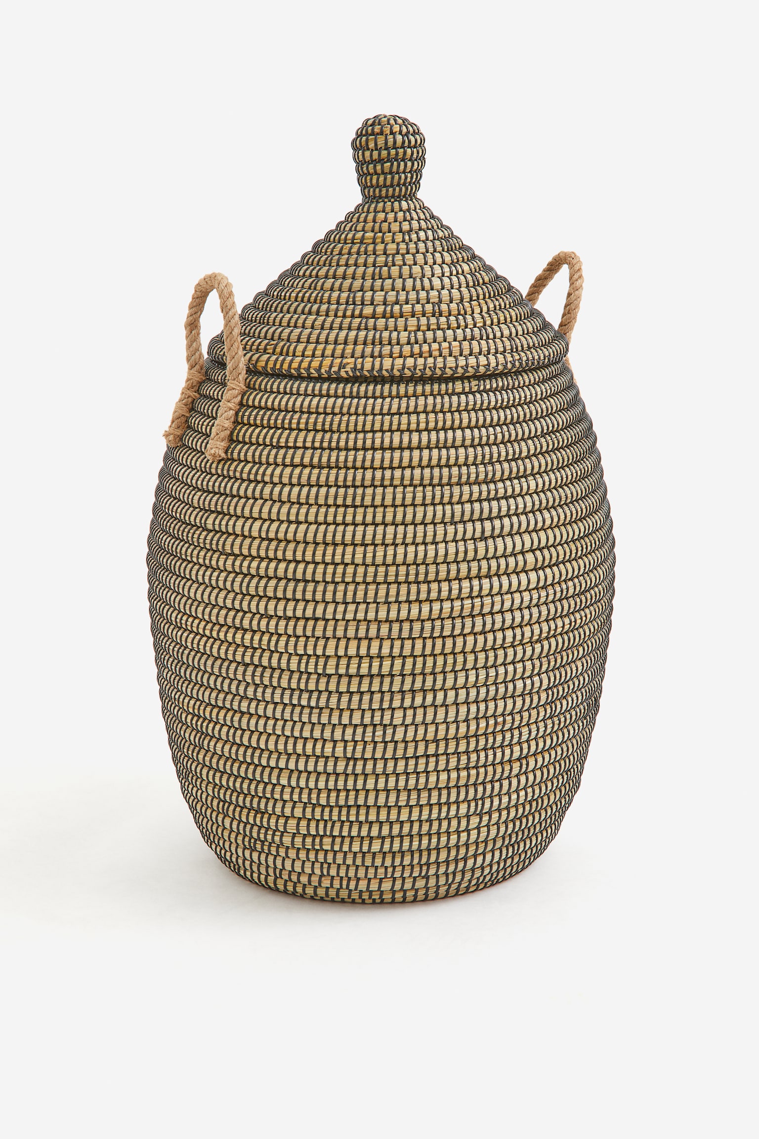 Large lidded storage basket - Beige/Black/Light beige - 1