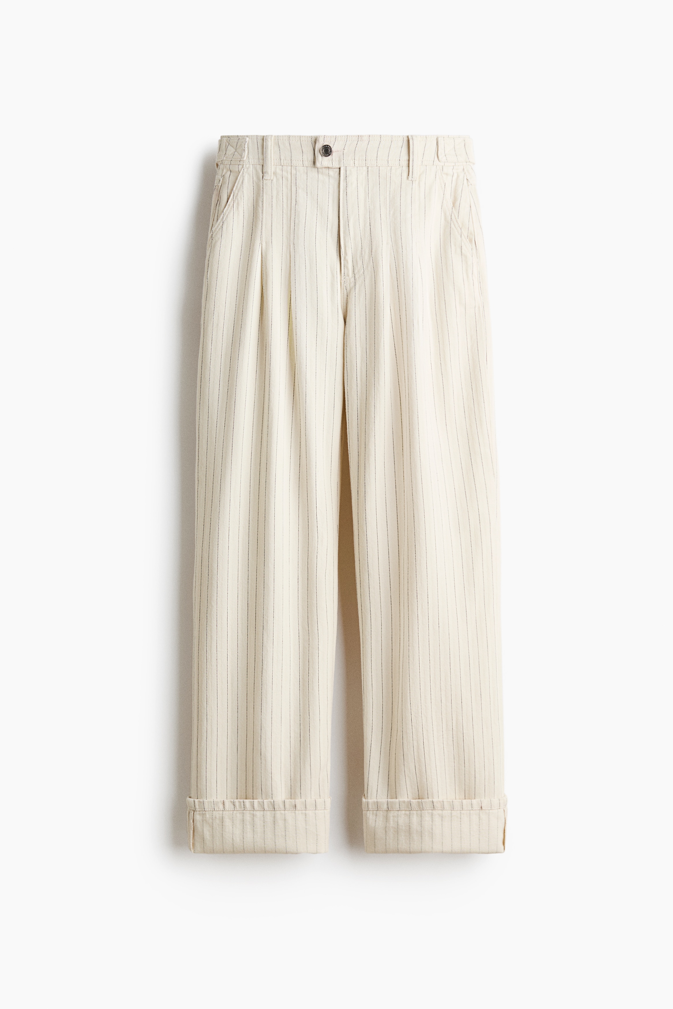 Wide Regular Waist Jeans - Cream/Pinstriped/Dark denim blue