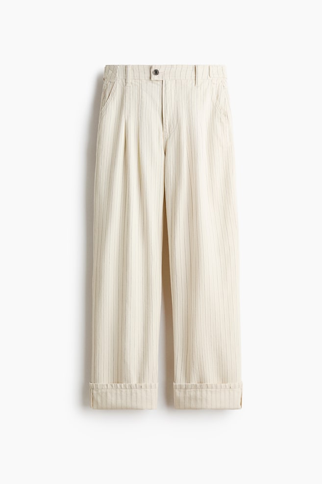 Wide Regular Waist Jeans - Cream/Pinstriped/Dark denim blue - 1