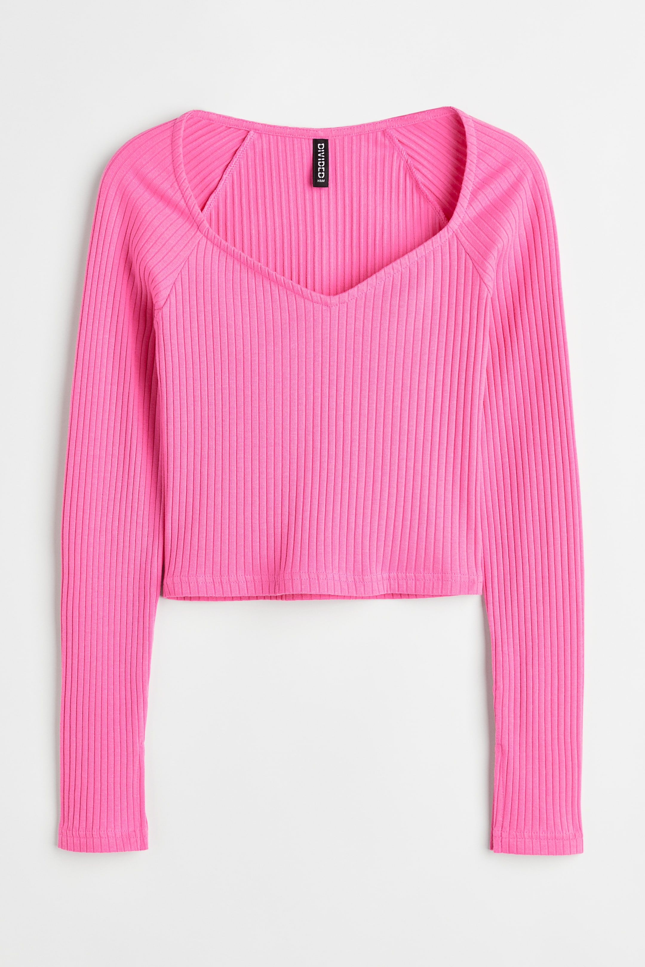 Ribknit Top Sweetheart Neckline Long sleeve Pink Ladies H&M US