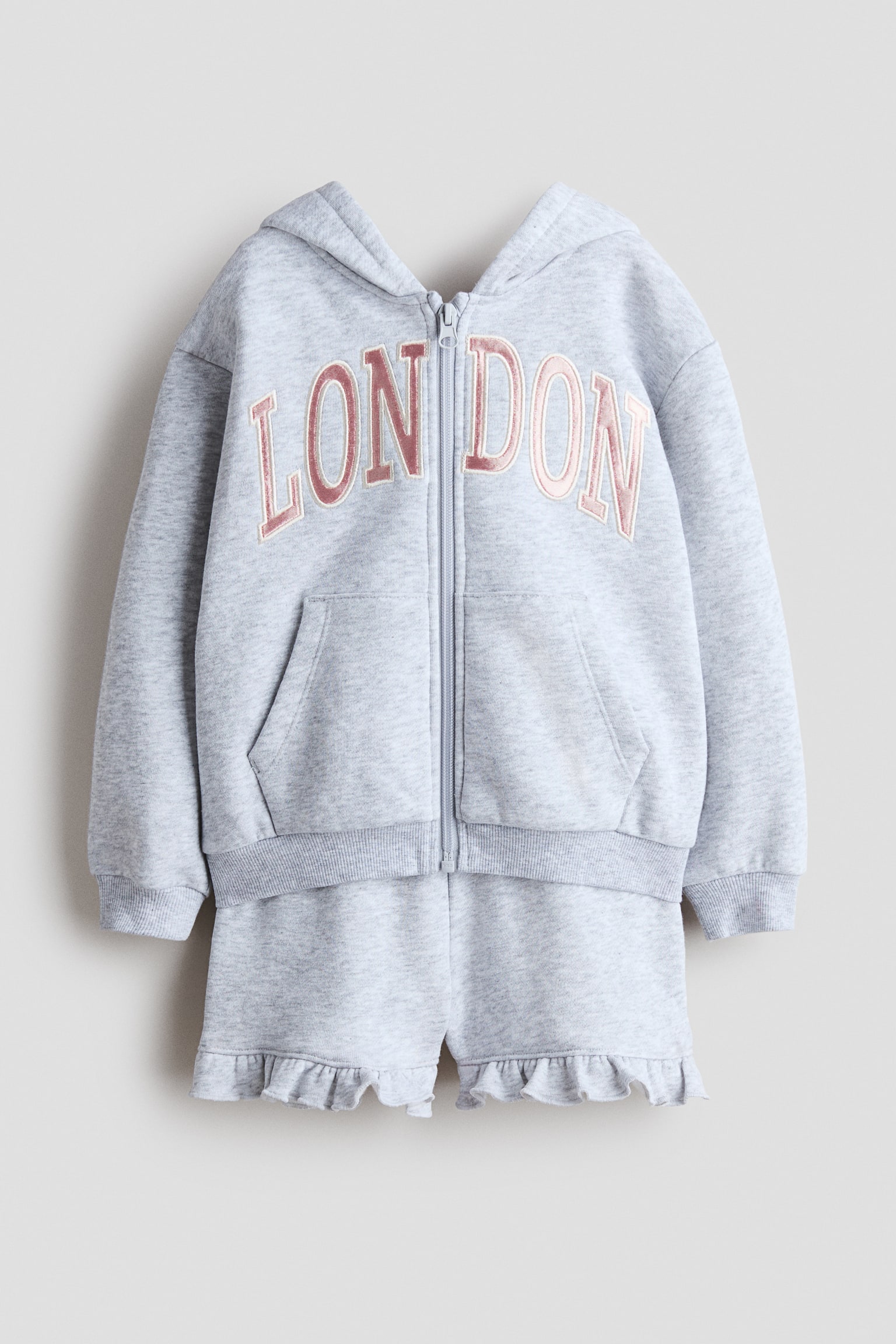 Conjunto de 2 piezas en french terry - Gris jaspeado claro/London/Blanco/Floreado