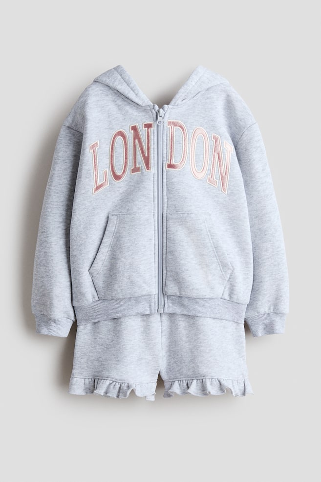 Conjunto de 2 piezas en french terry - Gris jaspeado claro/London/Blanco/Floreado - 1